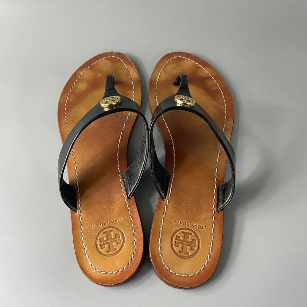 Tory Burch Cameron Black Patent Leather Thong Sandal, Size 9.5 M - Picture 7 of 10
